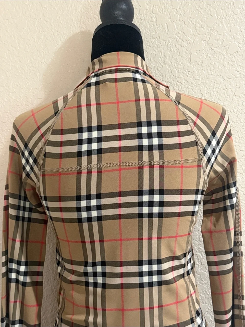 Burberry Beige Vintage Check Zip Neck Top